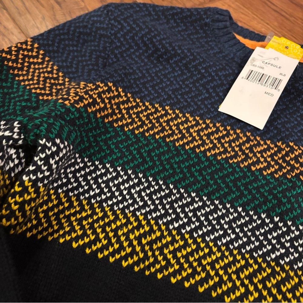 Capsule Chest Stripe Crew Neck Pullover Sweater Navy Multicolor Size M NWT - Picture 7 of 8